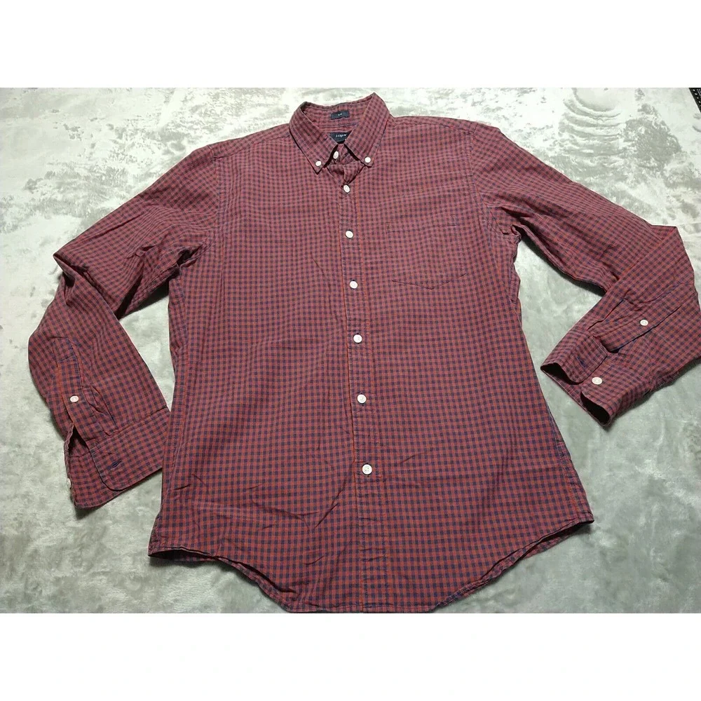 J. Crew Shirt Men M Slim Red Plaid Classic‎ Button Up Long Sleeve Preppy